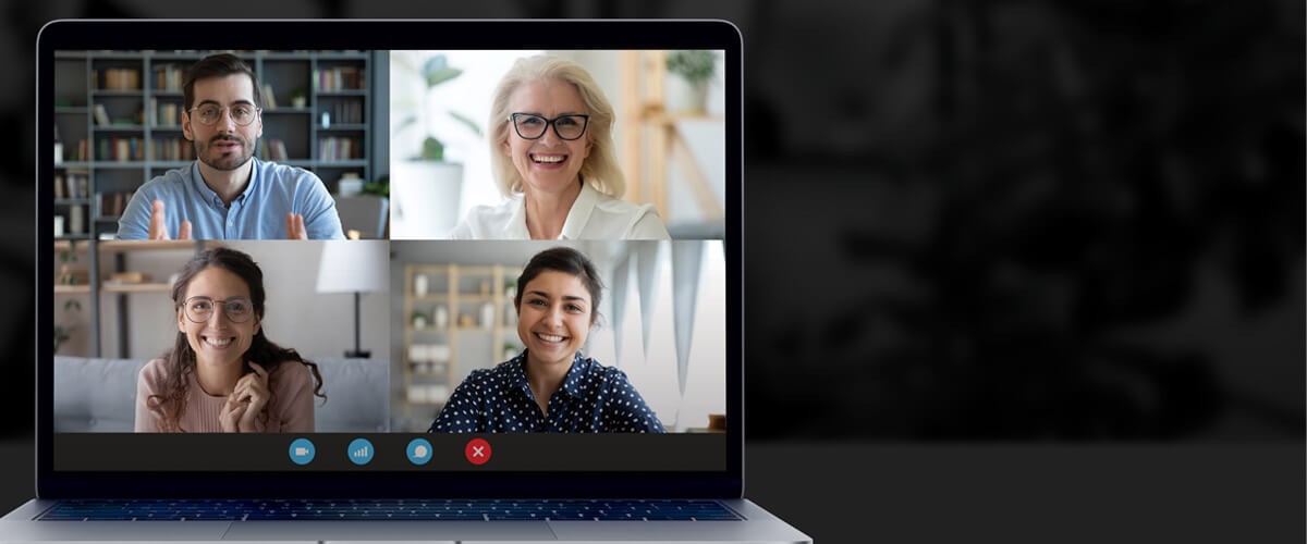 Laptop open to video call